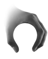 A hand facing down, forming a lightbulb symbol